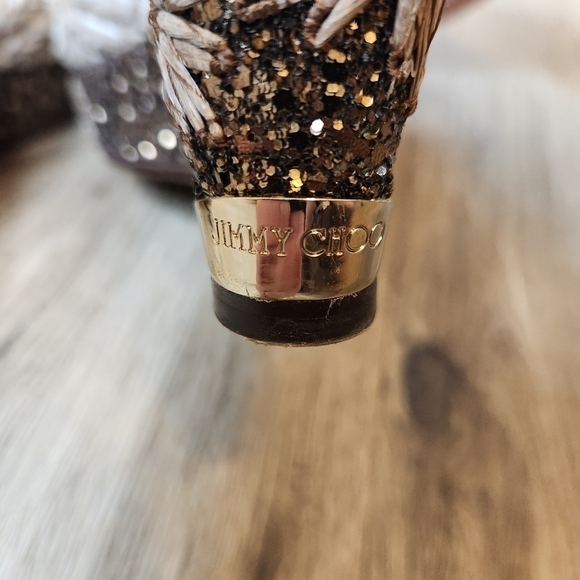 Jimmy Choo Perla Jute Glitter Wedge Sandal Light Mocha in Size 37(US 7) - Picture 10 of 16